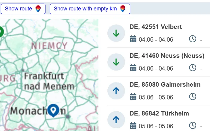 Interfejs importu tras z TimoCom i Trans.eu