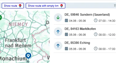 Freight exchange offer imported into Transport Nomad with the full route and cost breakdown
