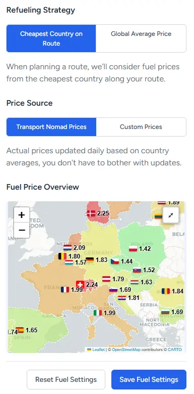 Country-by-country diesel prices visualised in Transport Nomad
